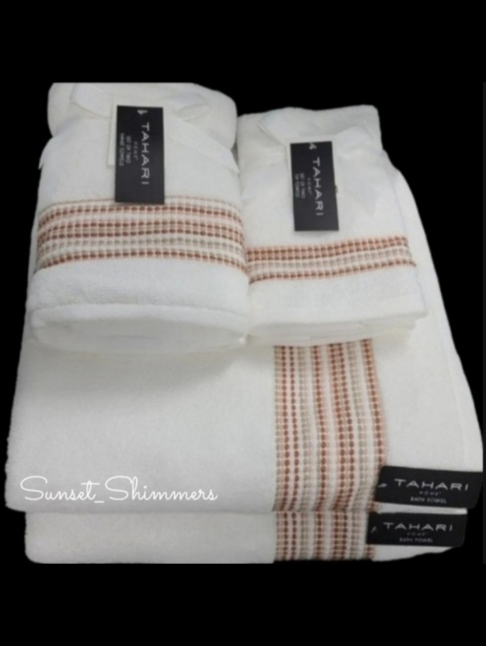 6pc TAHARI Rust Tan Ombre Dot Stripe Luxury Plush Bath Hand Tip Towel Set